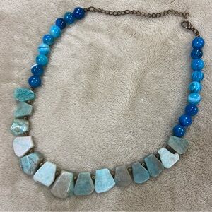 Amazonite and Dragon Vein Agate Stone Necklace in shades of Blue